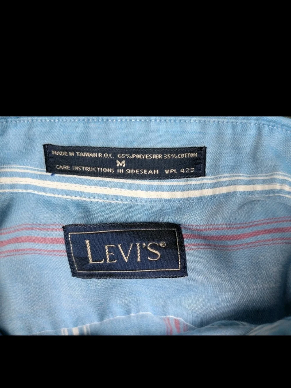 Vintage Levis Shirt Men's M Blue Striped Long Slv Button Down Western Cowboy 80s